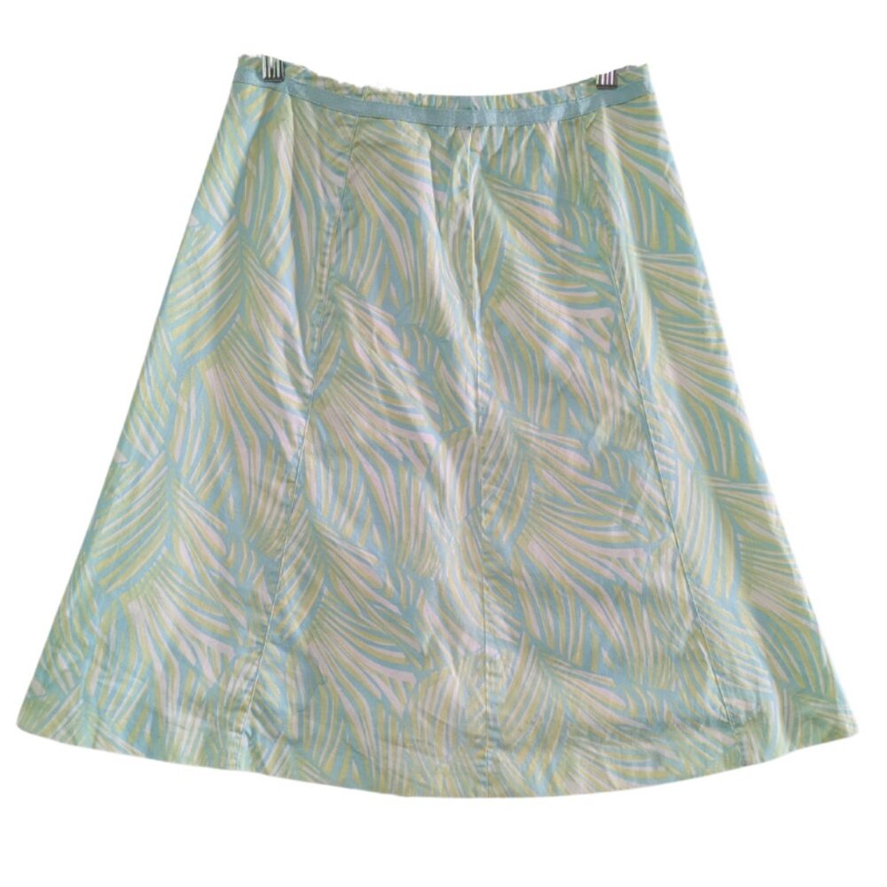 Talbots Women's A-Line Skirt, Knee Length, Cotton, Green Blue White, Size 2, Zip